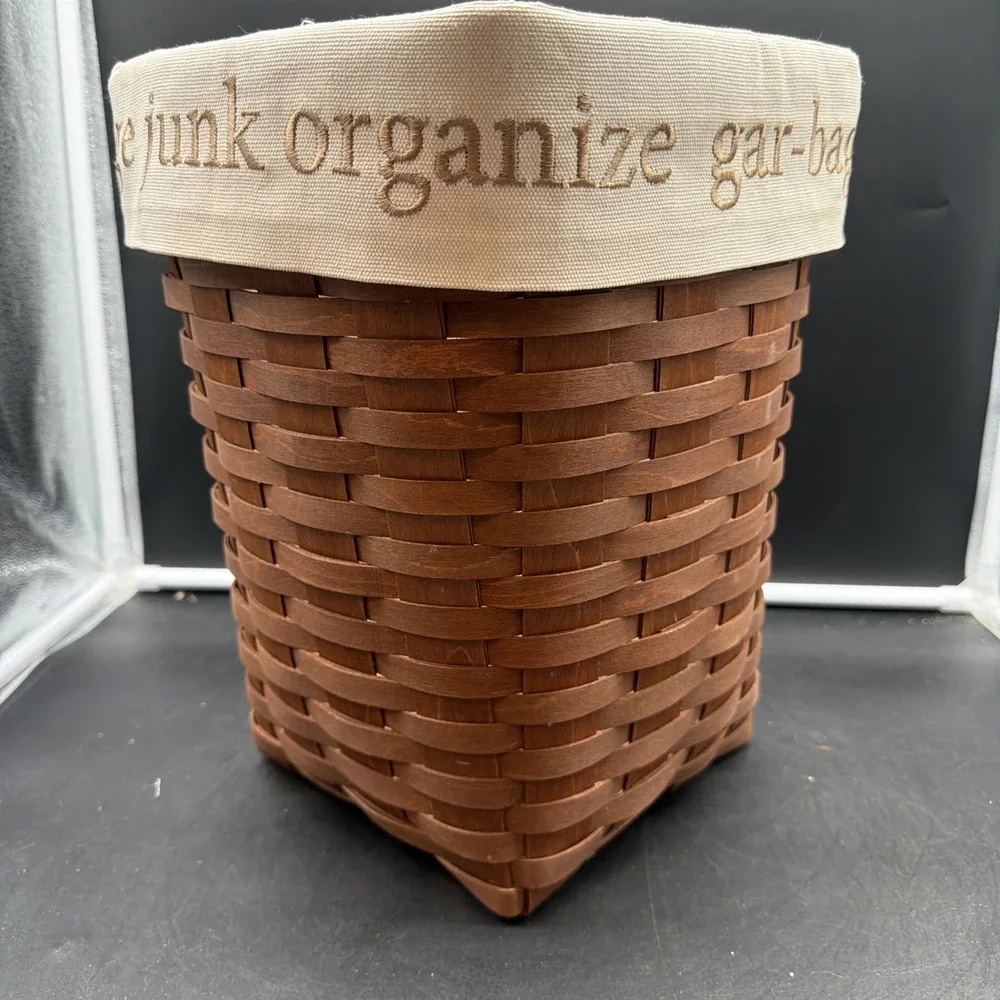 Longaberger Dark Stain Medium Waste Basket Trash Can Protector Liner
